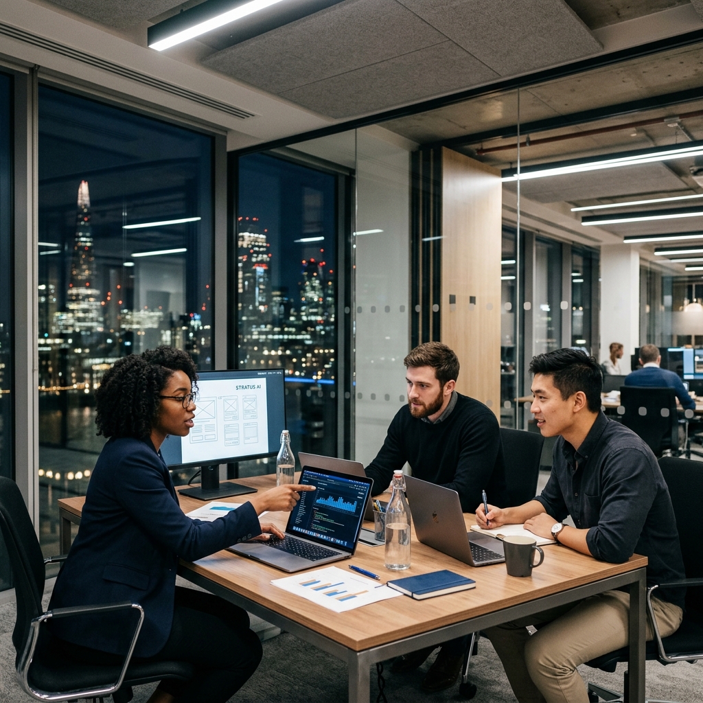 Ambitious startup team collaborating